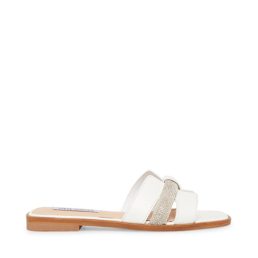 White Steve Madden Holli Leather Women\'s Slides | PH 3015QXA